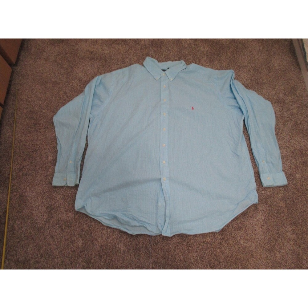 Ralph Lauren Men's 3XLT baby Blue/White Check Button-Down  Long Sleeve Shirt